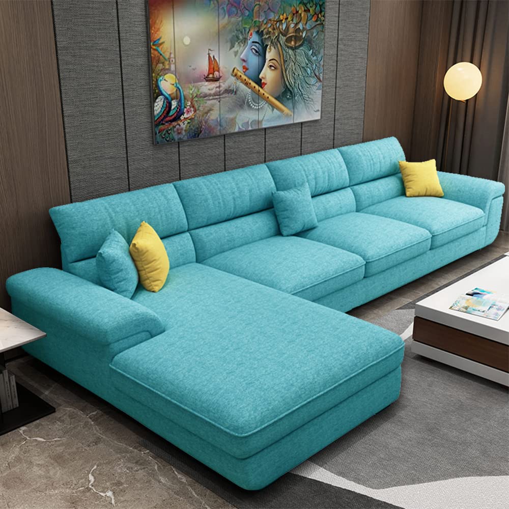 Purely Crafted Italino 4 Seater Modern Fabric L Shape Sofa for Living