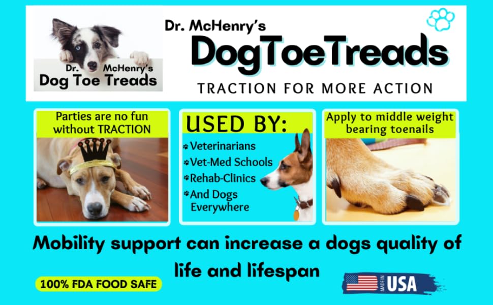 Dr. McHenry's Dog Toe Treads, Set of 24, Adhesive, Cleaning Brush, Increased Traction, Dog Mobility Support, X-Large Kit- Weight: 60-150 lbs. 1.6 oz.
