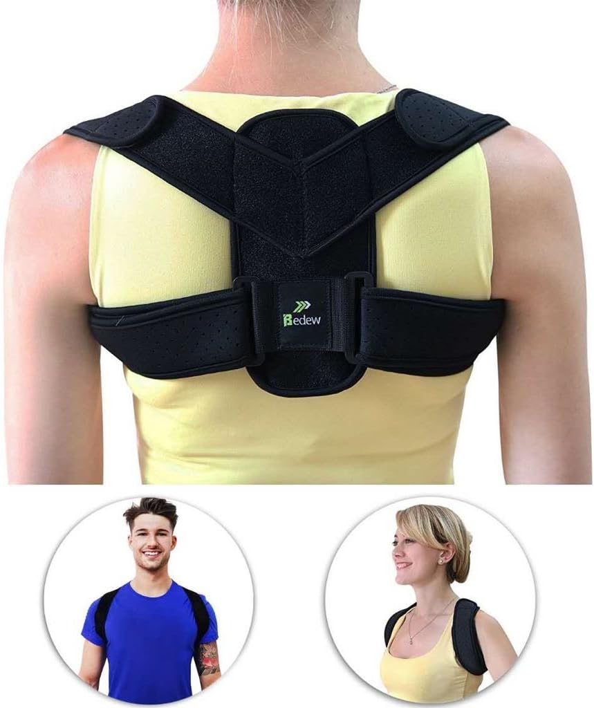 BEDEW Physical Therapy Posture Corrector with Advanced PP Strips. Adjustable & Easy to Wear Clavicle Spinal Support Brace. Provides Neck, Shoulder and Back Pain Relief for Men/Women (XLRG Size)