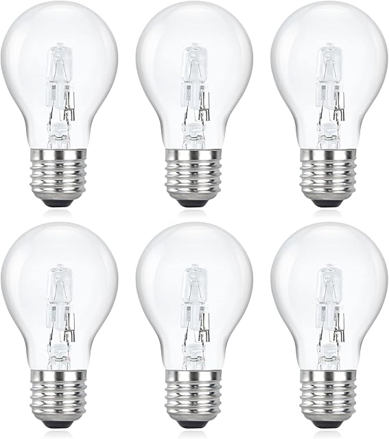 Klarlight Dimmable Halogen A60 42W Light Bulbs, 60W Equivalent E27 Halogen Bulb, Warm White 2800K, Screw in Light Bulbs, Dimmable A60 Standard Light Bulbs, Pack of 6