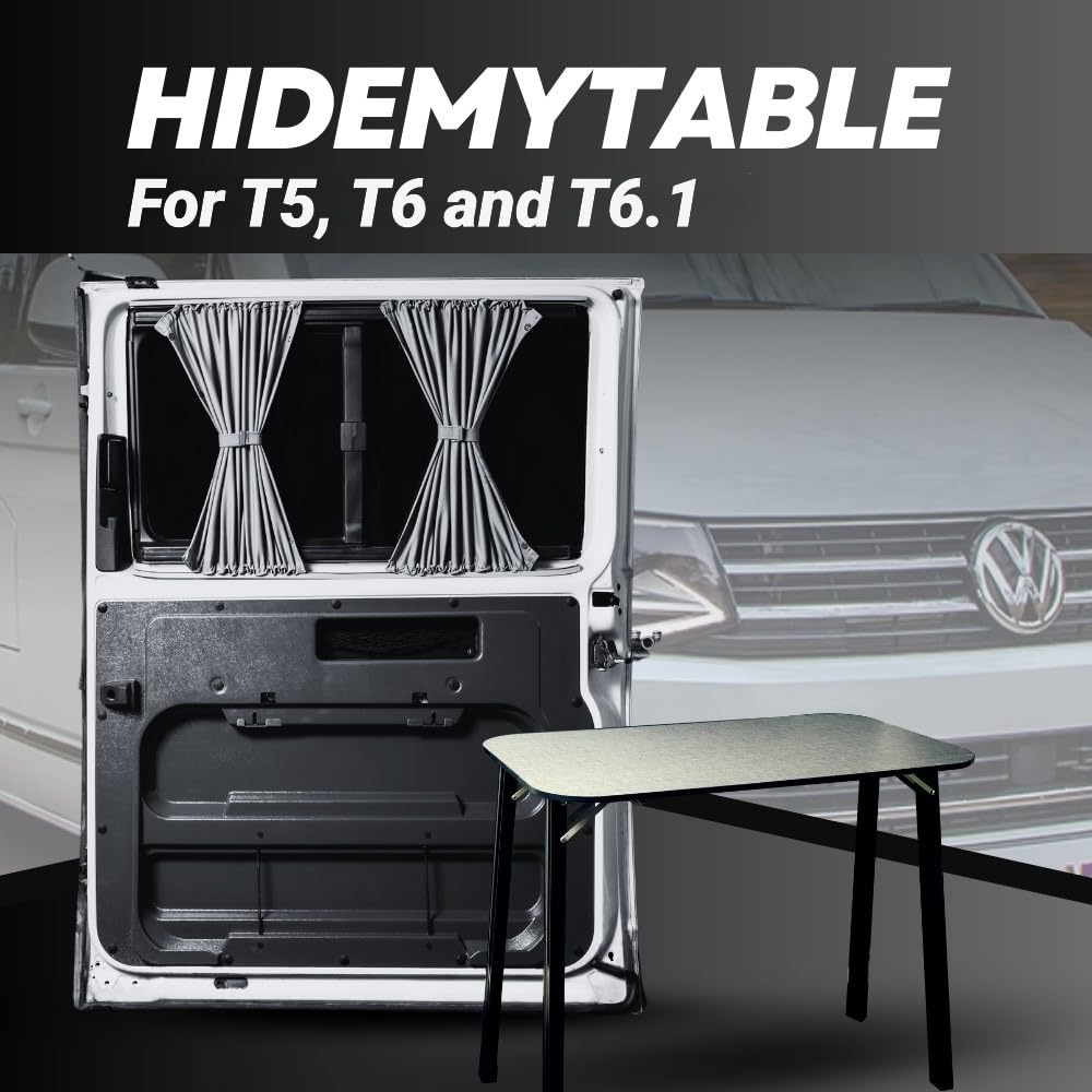 Schiebetürverkleidung mit integriertem Campingtisch für VW T5, T6 & T6.1 – platzsparende Innenausbau Lösung – robuster, wetterfester VW Bus Tisch (Indoor/Outdoor) – Montage ohne Bohren