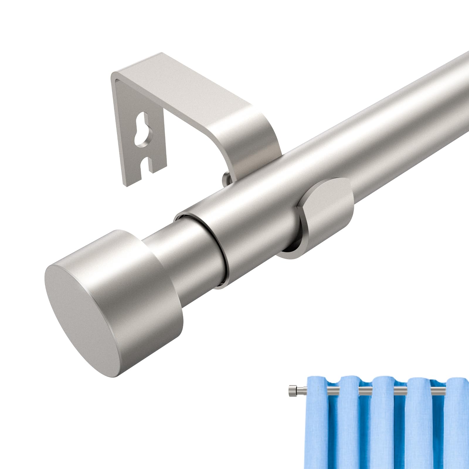 Jialexin Curtain Pole 40-116cm, Silver Stainless Steel Rail with Modern Cylinder Finials