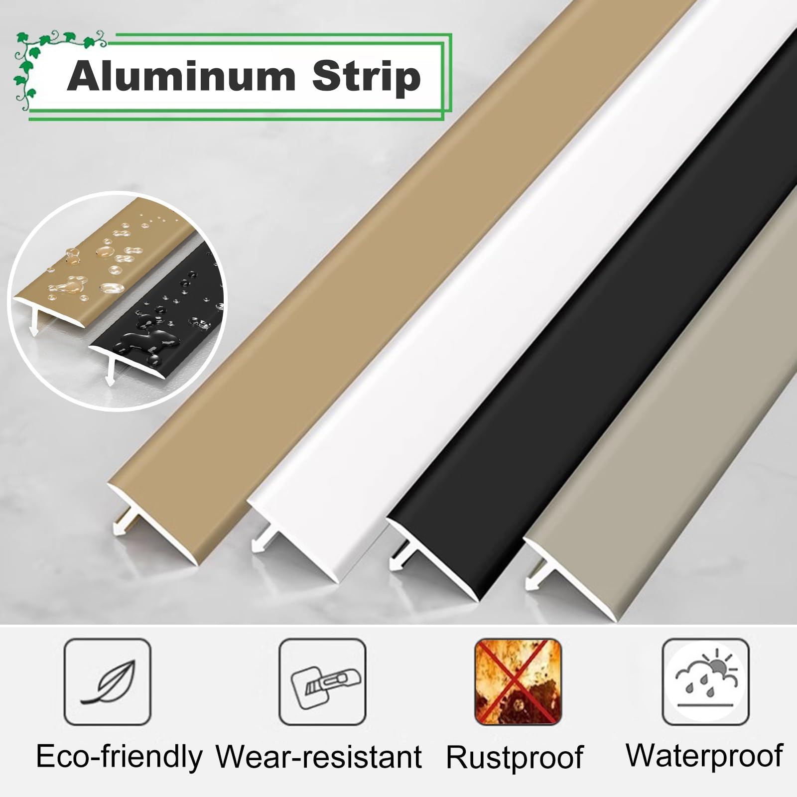 Aluminiowa czarna listwa progowa w kształcie litery T do desek laminowanych, płytek, betonu, długość 100 cm, szerokość 3/12,7 cm, chowana płaska listwa rozdzielająca do łączenia szczelin podłogowych,