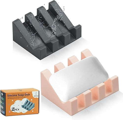 Miniatura 13 de Jabonera de silicona para barra de jabón para ducha, baño, bandeja de secado de cascada autodrenante, mantiene las barras de jabón limpias en seco