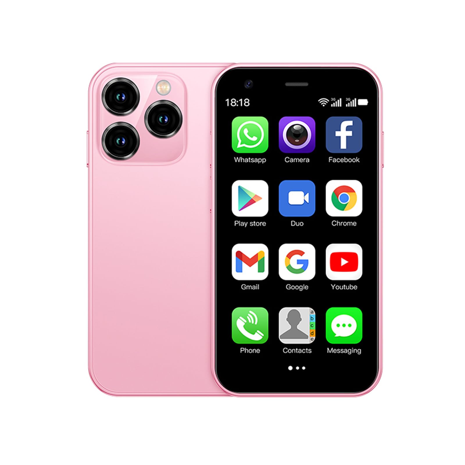 XS15 3G Mini Smartphone 3.0 Inch WiFi GPS Quad Core Android 8.1 Cell Phones Slim Body HD Camera Dual Sim Compatible with Google Play Cute Palm Smartphone 2GB RAM 16GB ROM China Mobile (Pink)