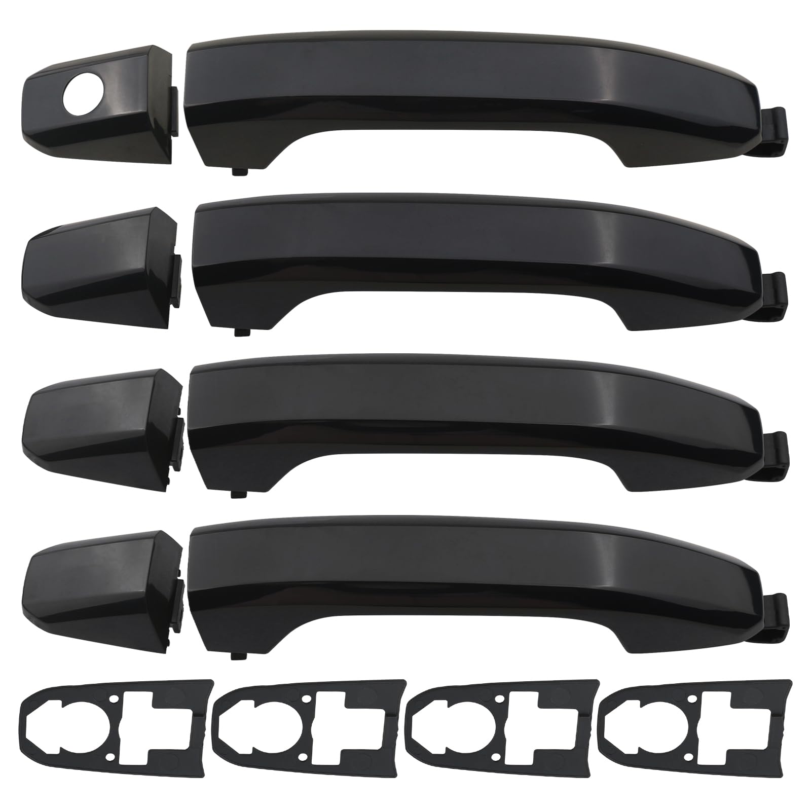 APPERFiT Door Handles w/Gaskets Set - Exterior (Smooth Black) Paint to Match Compatible with 2014-2020 Chevy Chevrolet Silverado Suburban Tahoe, GMC Sierra Yukon 13583889