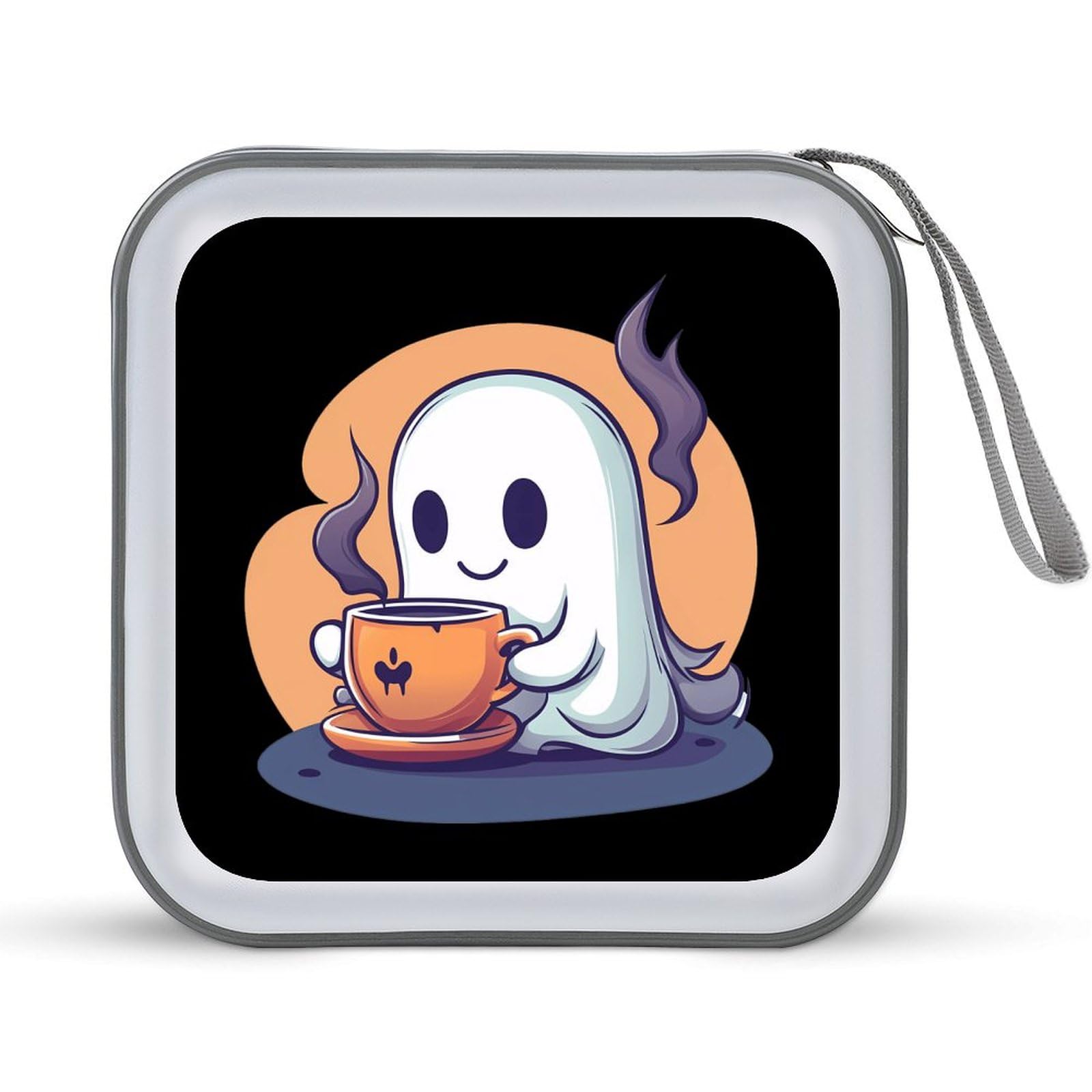 Halloween Ghost Coffee CD Case Portable DVD Holder Storage Organizer for Home Travel
