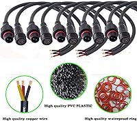 Vista 4 de Conector impermeable de 2 cables, conector LED macho hembra de 2 pines, con cable de extensión IP68 de 16 AWG de 7.9 in para automóvil, barco