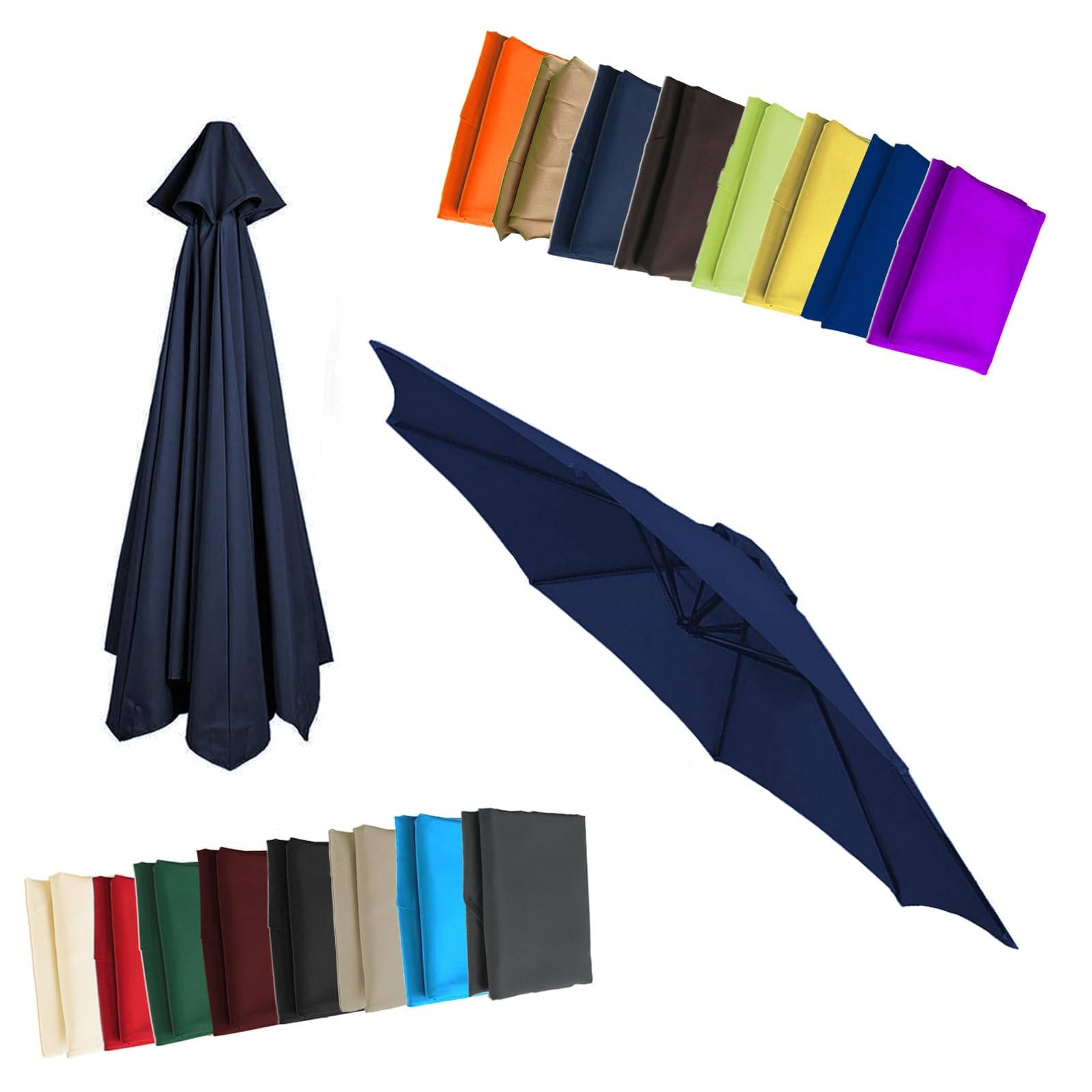 Replacement Parasol Canopy - Cloth For 2/2.3/2.5/2.7/3/3.50m 6/8 Arms Garden Umbrella Replacement Cover Fabric(Navy blue,6.5ft (200cm)/8 Ribs)