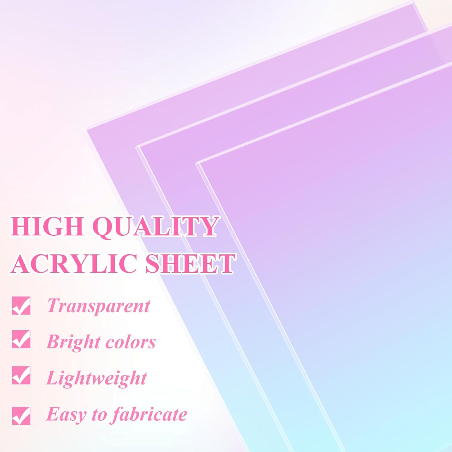 4 Pack Iridescent Acrylic Sheets 12 x 12 Inch, 1/8 Thick (3mm) Translucent Plexiglass Sheet, Colored Acrylic Sheets Plastic Panel Easy to Cut for DIY Projects, Crafting, Art, Laser Cutting