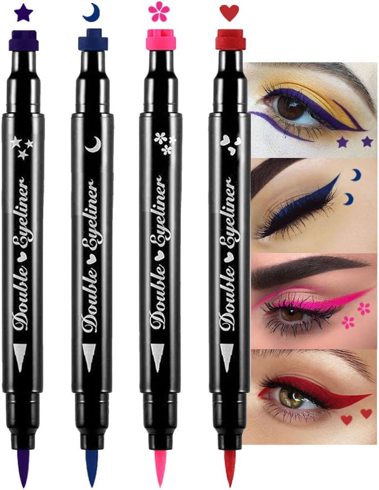 evpct 4 in 1 Stars Flowers Hearts Moon Face Stamps Eyeliner Makeup Set