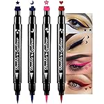 evpct Colored Winged Eyeliners Stamp 4 in 1 Stars Flowers Hearts Moon Face Makeup Stamp Set Eye Liners for Women Waterproof Purple Blue Red Pink Liquid Eyeliner Colorful Set Wingliner Shapes
