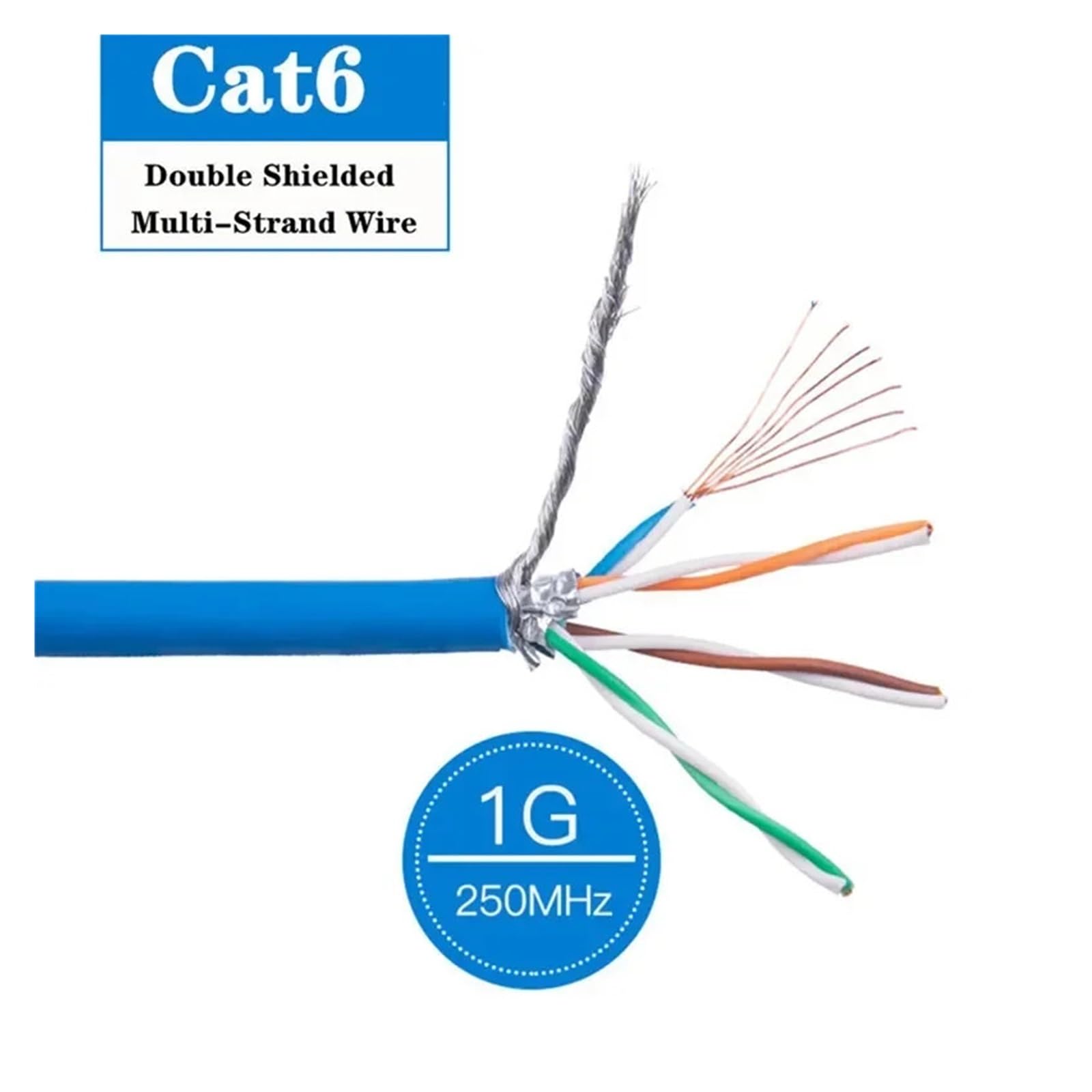 Câble Eathernet Cat6 26awg, connecteur RJ45, Ligne Internet LAN, câbles réseau SFTP blindés, 4 Paires torsadées, Patch Cat 6 (Color : Blue, Size : 100m)