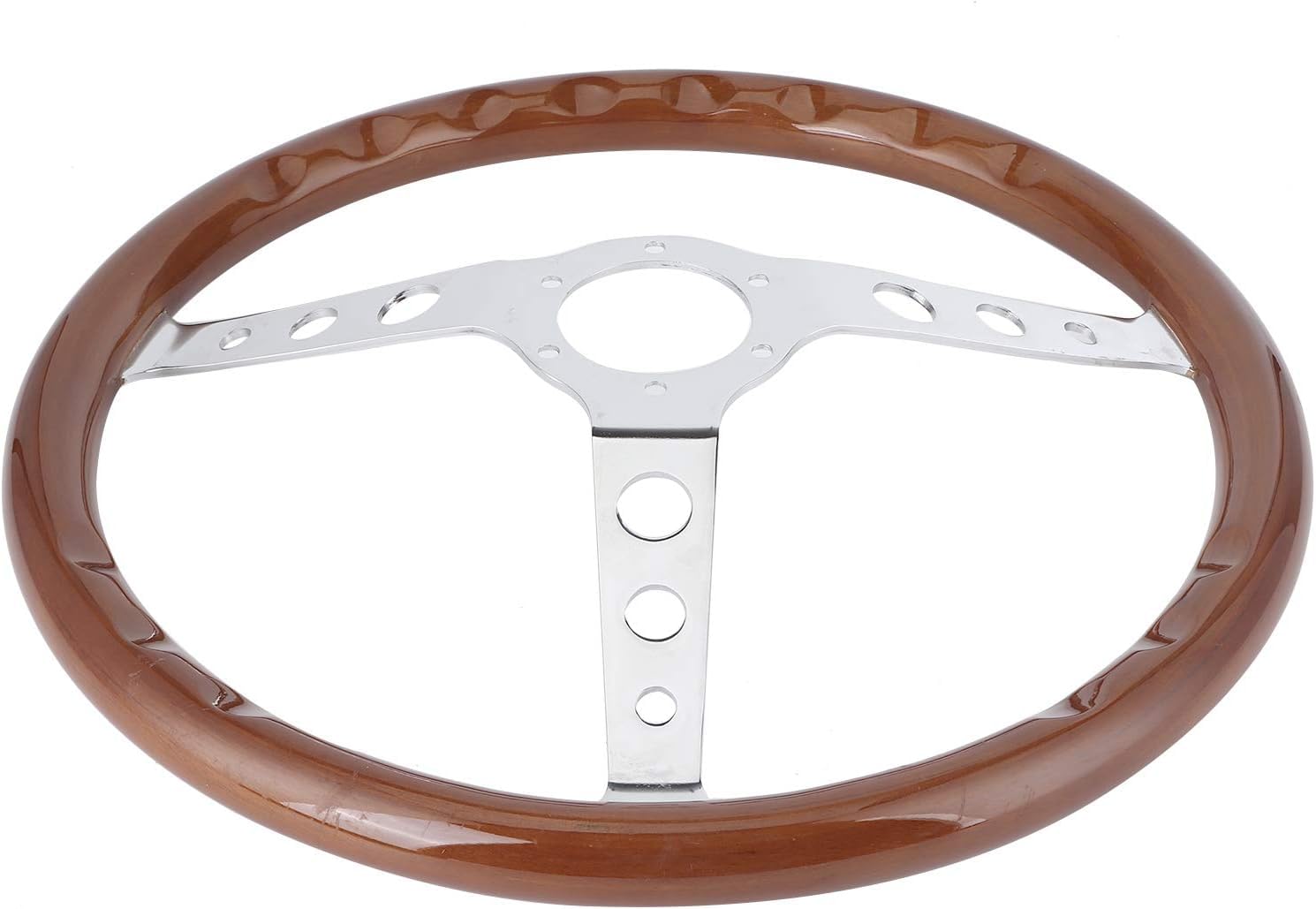 Volant bois Aramox, volant de 15 pouces à 6 trous, poignée en bois d'acajou rétro, rayon en acier inoxydable avec câble de couverture de klaxon