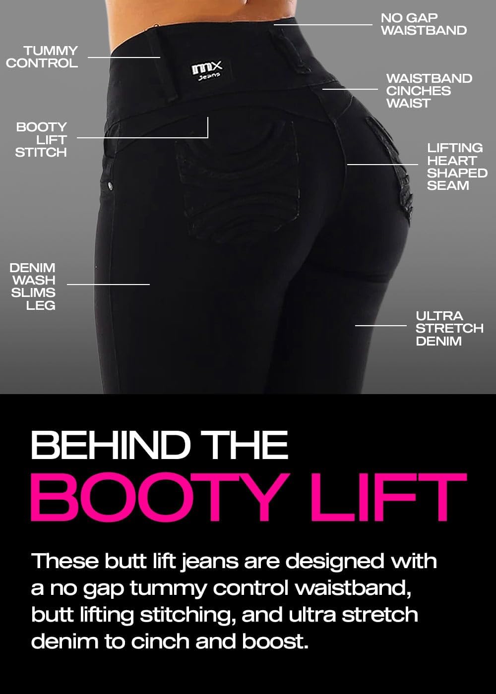 Moda Xpress Women Juniors High Waisted, Mid Rise Butt Lifting Colombian Design Skinny Jeans 10623N - Image 5