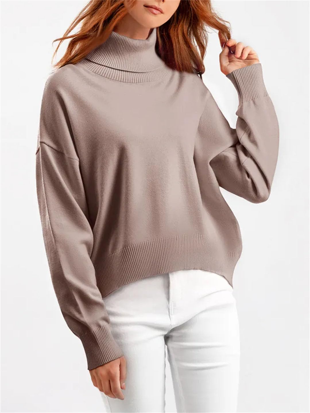 Maglione da donna a collo alto lavorato a maglia a maniche lunghe