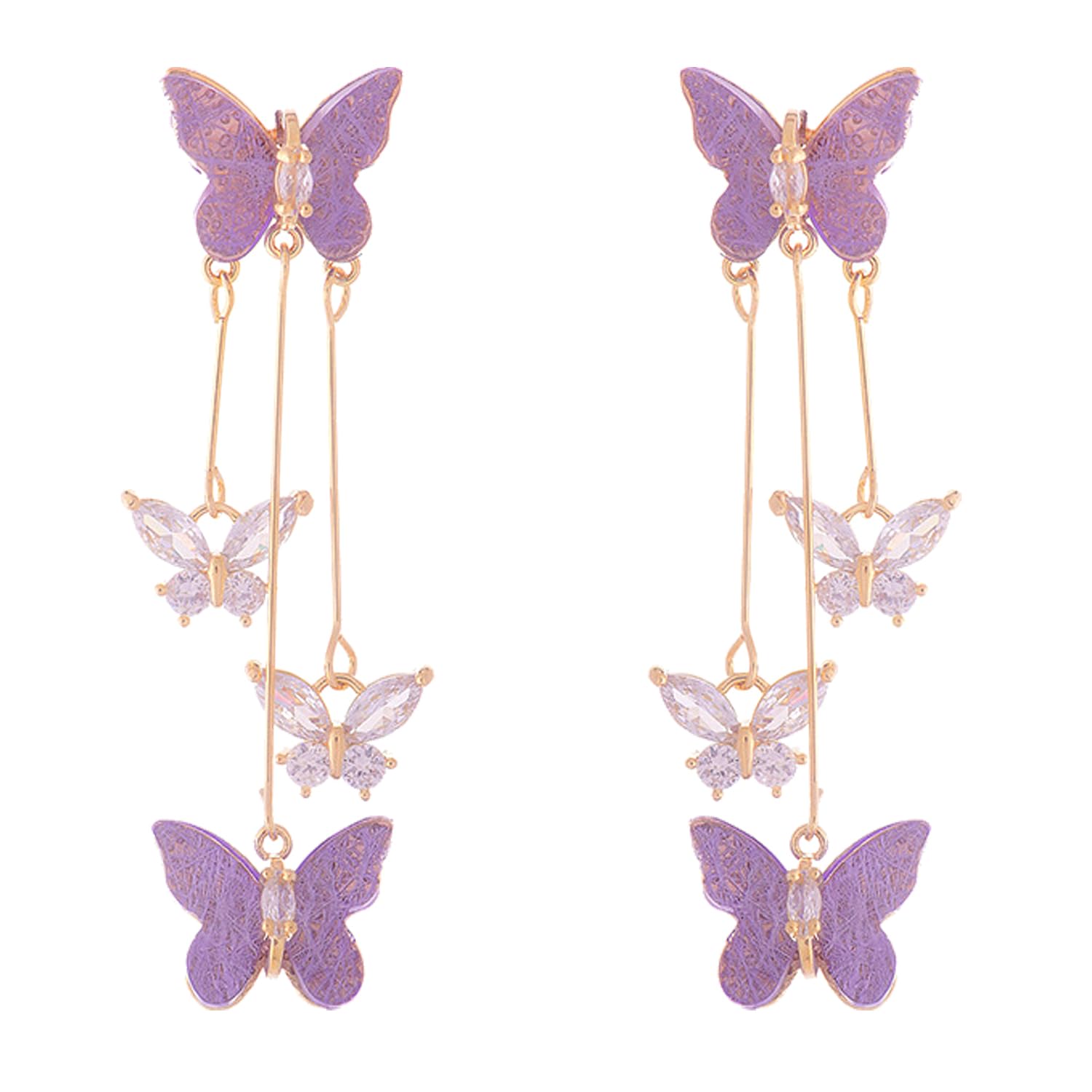 3D Rhinestone Purple Butterfly Tassel Earrings for Women