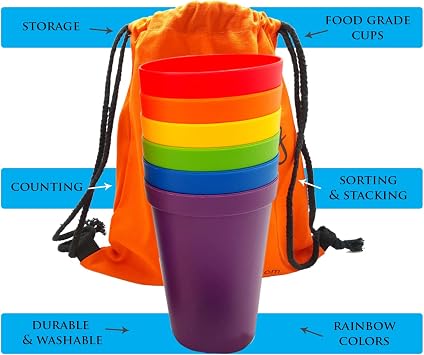 Skoolzy Rainbow Stacking Cups 6 Piece Set - Color Sorting Toys for Toddlers Primary Matching Fine Motor Skills Color Recognition for Montessori Preschoolers Toddler Activities Primary for Kids