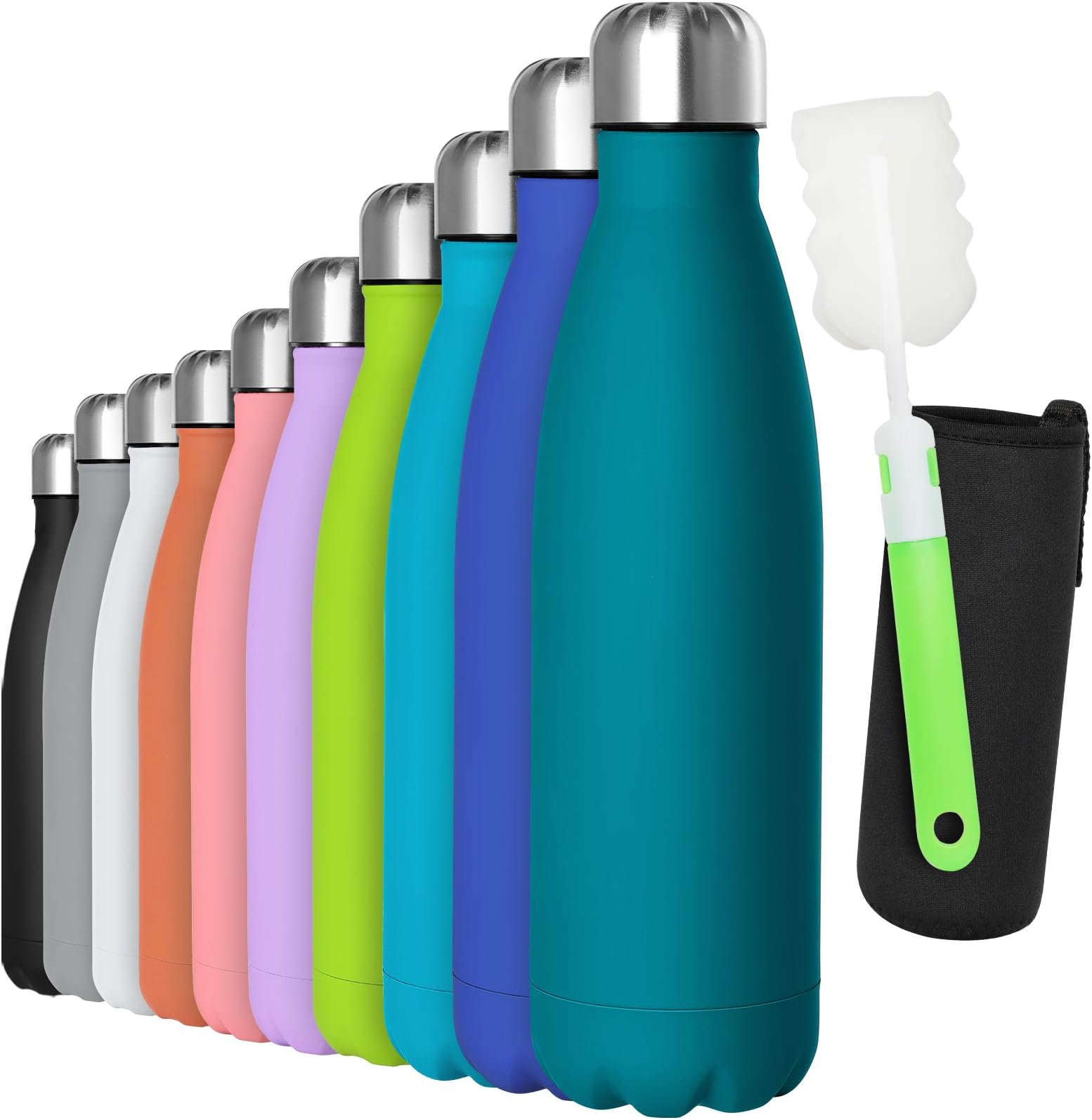 GeeRicStainless Steel Water Bottle 500ml, Double-Walled Vacuum Insulated Metal Water Bottle 12 Hours Hot & 24 Hours Cold Drinks Cycling Bottles for Outdoor Sports Hiking Running 500ml Dark Blue
