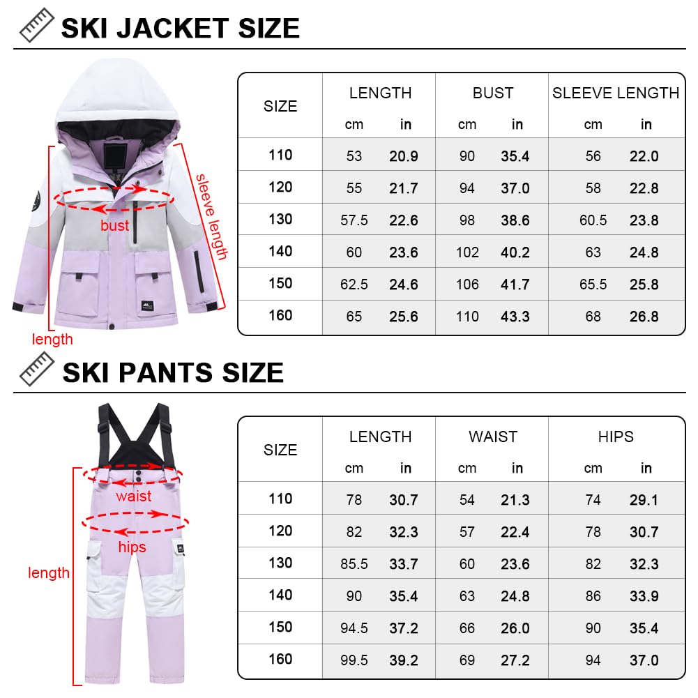 Kinder Skianzug 2tlg Skijacke mit Kapuze + Skihose Winddicht Wasserdicht Schneeanzug Jungen Atmungsaktiv Skianzüge Mädchen