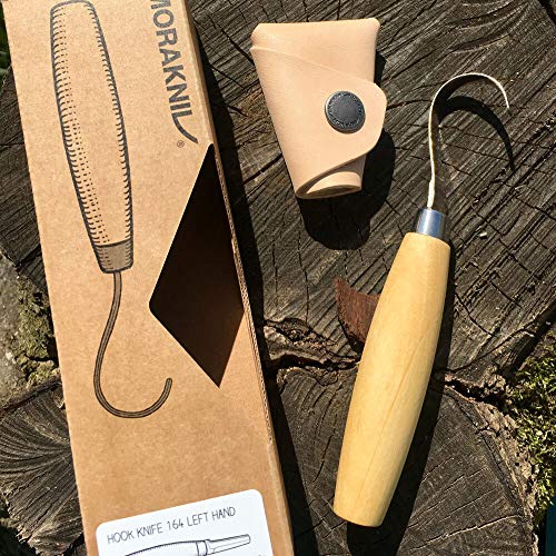 Morakniv 164 Right-Handed Stainless Steel Hook Knife With Leather Sheath For Wood Carving