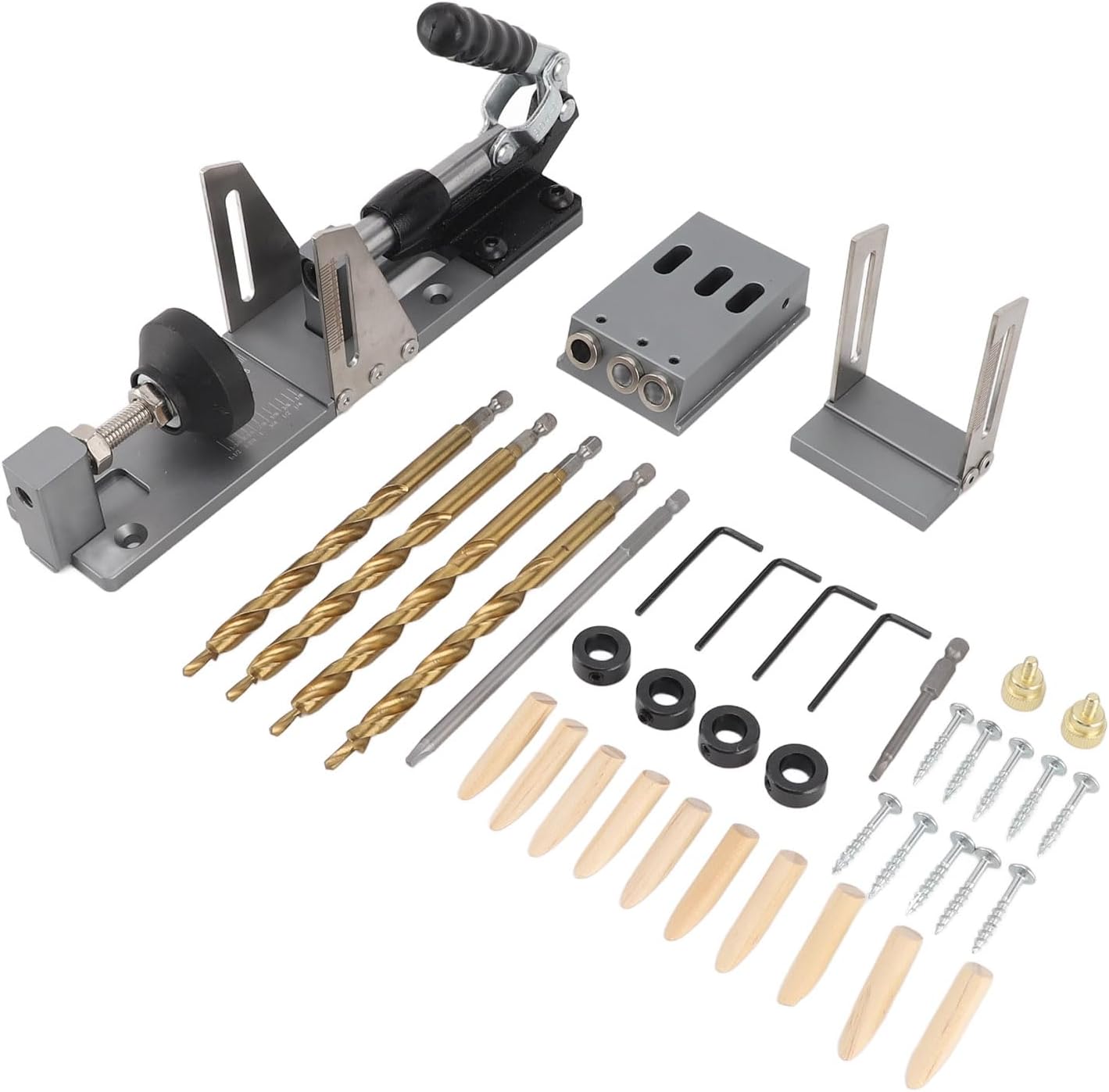 Pilipane Pocket Hole Jig Kit Pocket Screw Jig Accurate Easy Adjust Aluminium Alloy Woodworking Tool with Step Drill Wrench for Projects