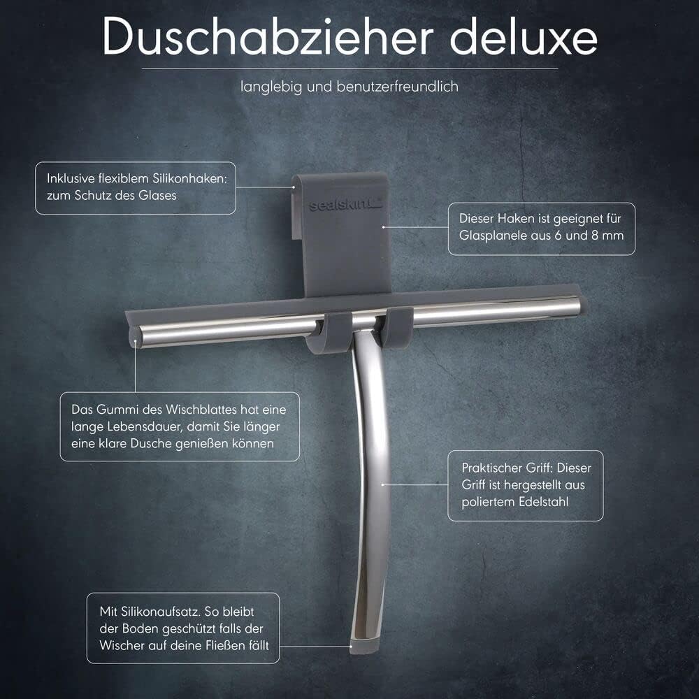 Sealskin Duschabzieher Deluxe, Glaswischer inklusive flexiblem Halter, Edelstahl poliert