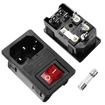 2 Sets IEC320 C14 Inlet Module Power Socket - AC 250V 10A, 4 Terminals, DPST Rocker Switch with Fuse Holder & Red Light, Panel Mount for Lab, Fitness & Industrial Equipment