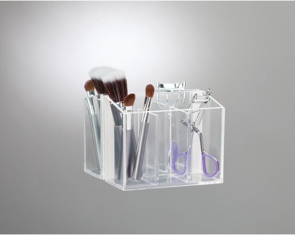 InterDesign AFFIXX, Peel and Stick Strong Self-Adhesive Vanity Cosmetic Organizer, Storage for Hair Care, Jewelry, Bath, Q-Tip Holder, Makeup Organization - 3 Compartment, Clear