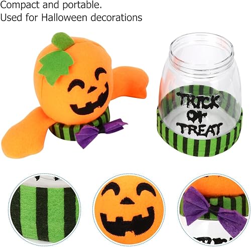 Miniatura 4 de Luxshiny Tarros de dulces de Halloween, tarros de galletas de plástico con tapa de muñeca de felpa, pequeño recipiente de almacenamiento de dulces