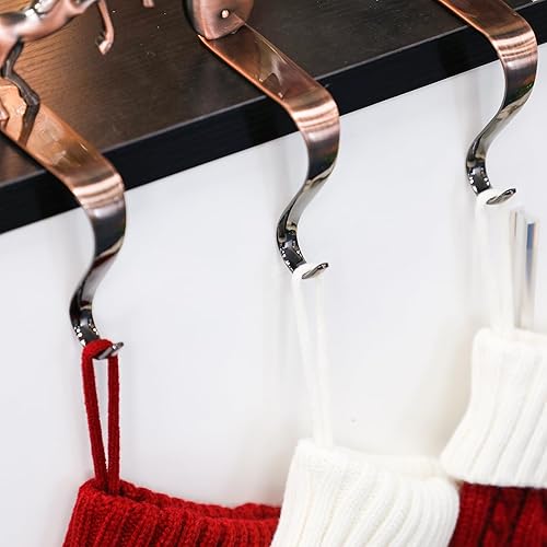 Miniatura 5 de Fonder Mols Juego de 4 soportes de calcetines de Navidad para chimenea, ganchos de metal con agarres de metal, cromo gris antiguo, juego de 4