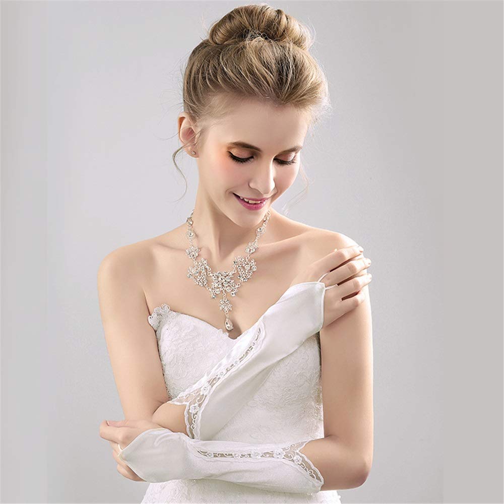 SePkus Guanti da Sposa Guanti da Donna Guanti al Polso Guanti Opera Abito da Banchetto Nuziale Guanto in Raso di Seta per Matrimonio (Beige)