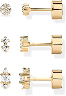 14K Gold Plated Sterling Silver Posts Dainty Mini Multi-Shape Flat Back Stud Earring Pack for Women | Helix Cartilage Piercing Jewelry