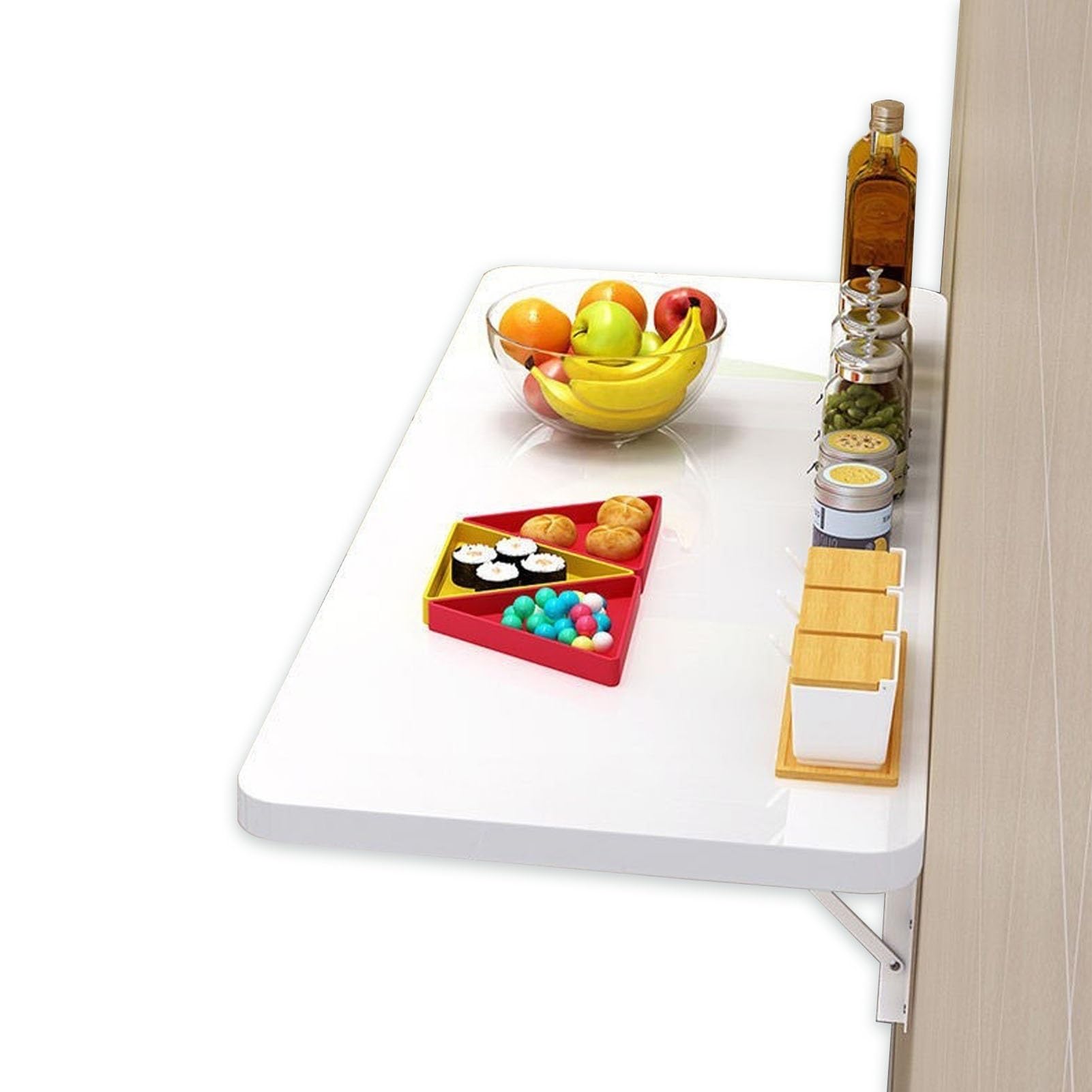 Mesa plegable de pared con 2 soportes, escritorio flotante con hojas abatibles para habitaciones pequeñas, mesa plegable colgante para comedor, estudio, cocina, balcón (tamaño: L80xW40cm/L31xW16in) To