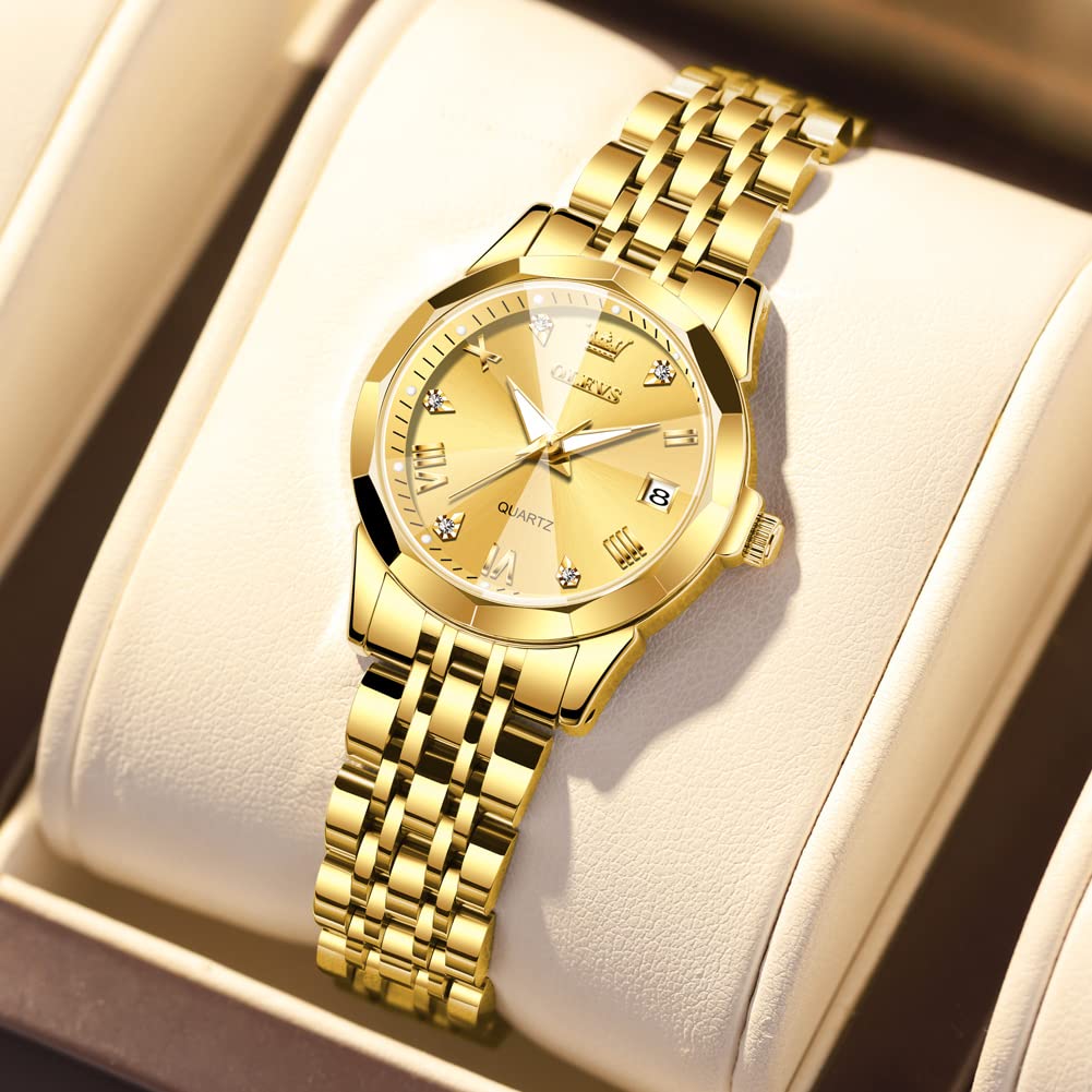 OLEVS Montre Femme Diamant Montre avec Petit Visage Or Argent Bracelet en Acier Inoxydable Étanche Date Montre