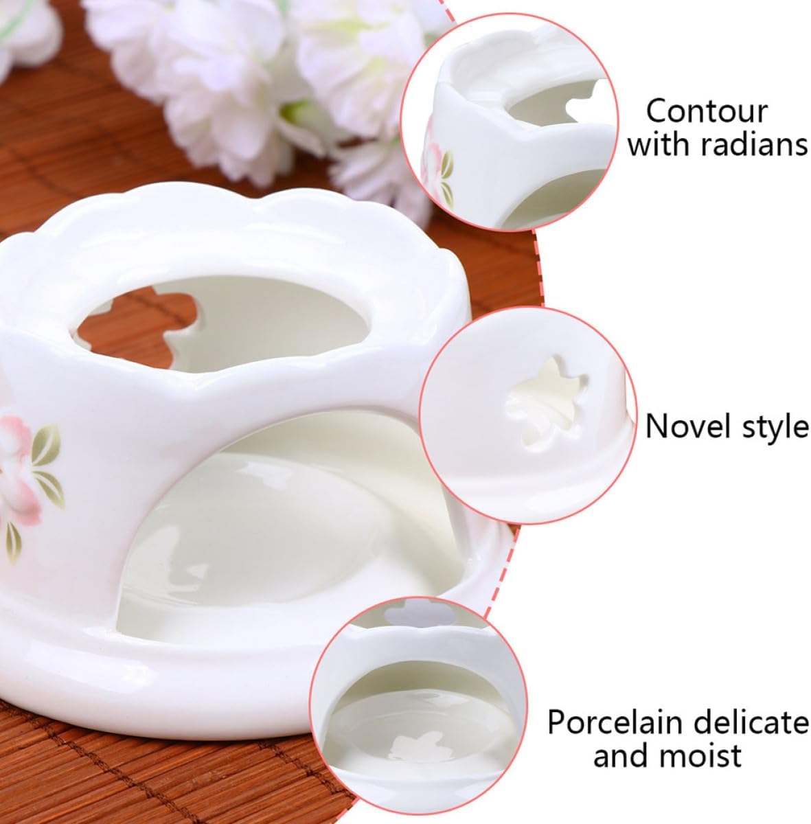 Tofficu Ceramic Chocolate Cheese Fondue Pot Set 5-inch White Bowl with Heating Stove for Home Kitchen Chocolate Melting and Cheese Fondue Cooking