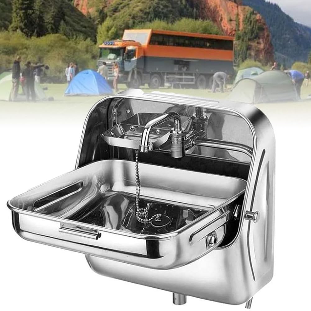 Évier pliant en acier inoxydable cuve carrée et robinet rotatif pour camionnette