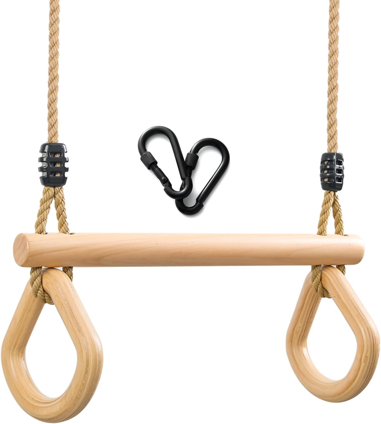 YAERSI Children's Trapeze Swing Bar with Wooden Gym Rings,Trapeze Bar for Swing Set ๏ผWater Drop๏ผ