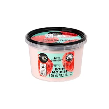 Organic Shop Sweet Raspberry Sense Boosting Body Cream, 100% Vegan & Organic, Daily Moisturizer & Deep Nourishing Body Mousse, Hydrating Natural Lotion, Intensive Care. 250ml