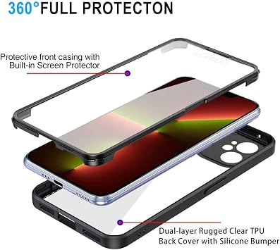 for iPhone 11 Case Built-in Screen Protector, 360°Full Body Military Grade Drop Protection Transparent Silicone Rugged Bumper Cover Clear Phone Case for iPhone 11, Black