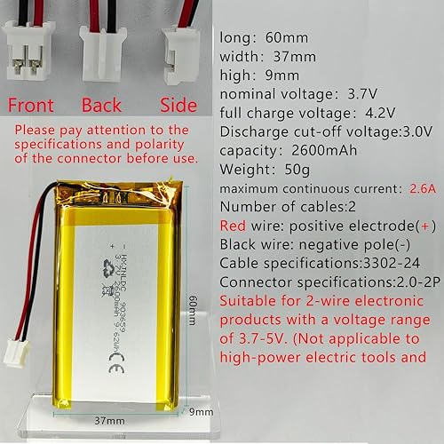 Miniatura 2 de DC 3.7V 2600mAh 903759 Batería de repuesto de polímero de litio recargable para productos electrónicos DIY 3.7-5V con reemplazo de batería de 2