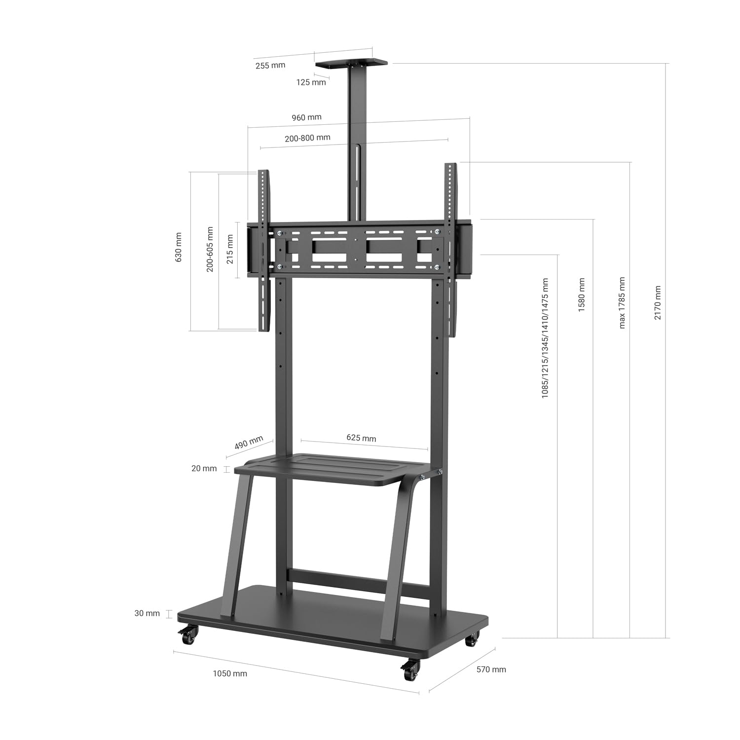 AISENS - FT100E-135 - Soporte de Suelo Eco con Rueda, Bandeja para DVD y Soporte de Cámara para Monitor/TV 150Kg de 37-100, Negro