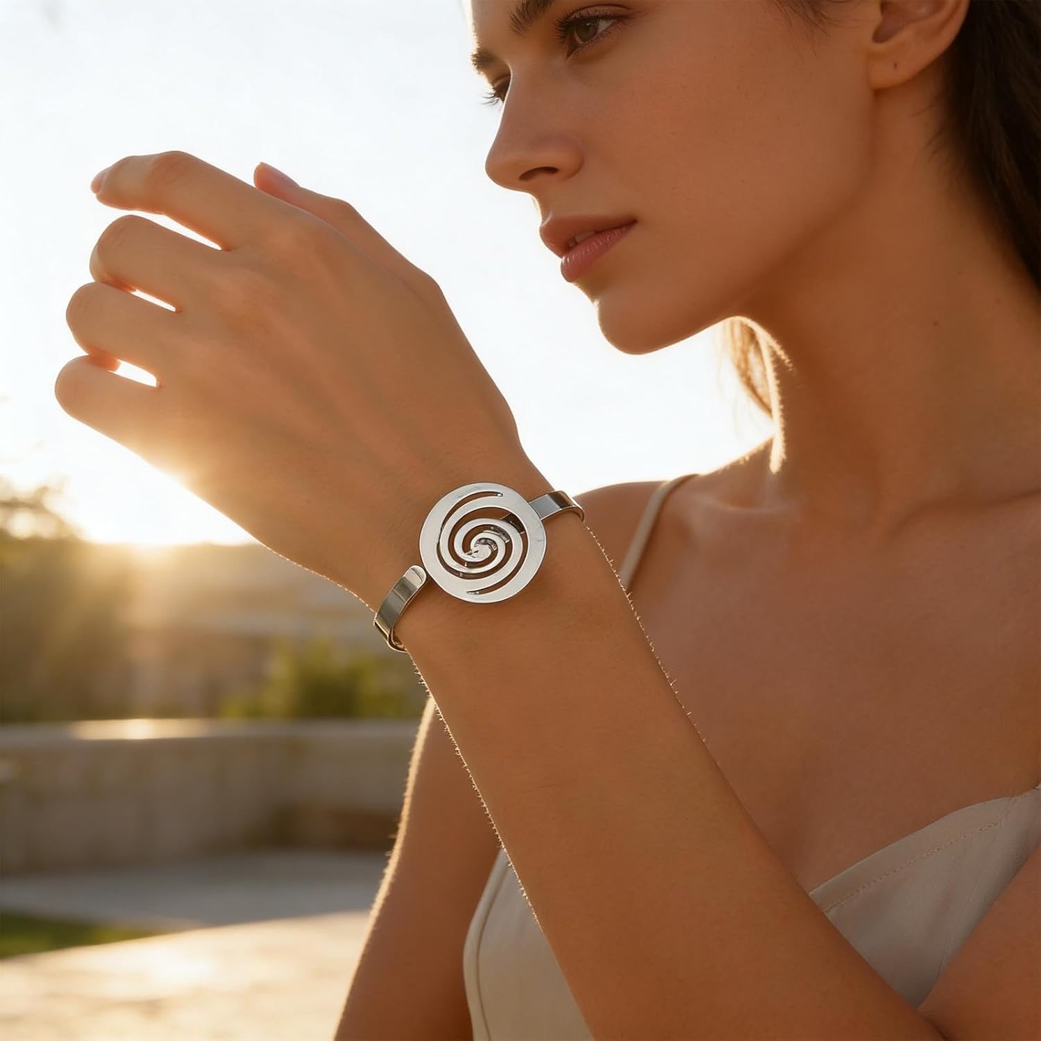 Punk Spiral Swirl Bracelet Spiral Bangle Bracelet Gold Metal Cuff Bracelets Adjustable Open Cuff Bangle Bracelets Ethnic Swirl Hand Chain Exaggerated Statement Jewelry for Women - Image 2