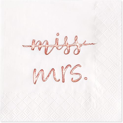 Crisky Rose Gold Miss to Mrs Cocktail Napkins for Bridal Shower Engagement Bachelorette Party Dessert Beverage Table Party Supplies, Disposable Napkins, 3 Ply, 50 count