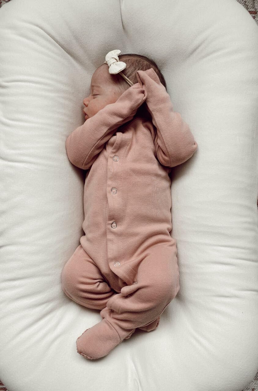 L'ovedbaby Unisex Baby Organic Cotton Snap Footie, GOTS Certified, Long Sleeve Sleep Play Footed Pajamas, Mitten Cuffs Grips
