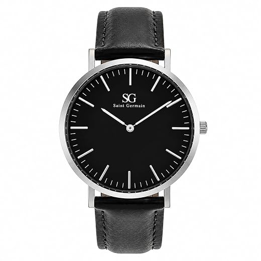 Relógio Masculino Couro Preto Saint Germain Murray Full Black 40mm Fundo Preto Relógio Masculino Preto Pulseira De Couro Murray Black Hill 40mm