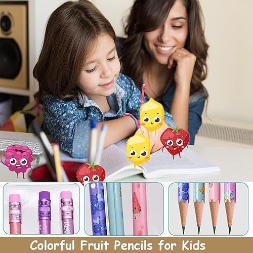 Miniatura 6 de JQSSHXB 120 lápices perfumados para niños, lápices perfumados con borradores, lápiz de grafito HB de frutas para la escuela, papelería, fiesta,