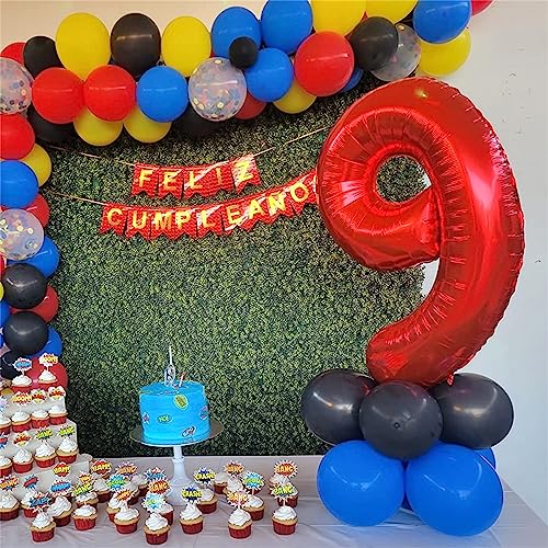 Image of 40 Inch Number 9 Balloons for Girls, Red Giant 9th Birthday Party Number Balloons 0-9 Set Decorations for Women Men Anniversary Celebration Graduation Party Decoration Supplies