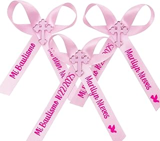 25 Personalized Ribbons Assesmbled Bows Custom Bridal Shower Favor Party Favors Wedding Bridesmaid Memorial Ribbons Funeral Baby Invitations Mis XV años Quinceanera (Light Pink Ribbon)