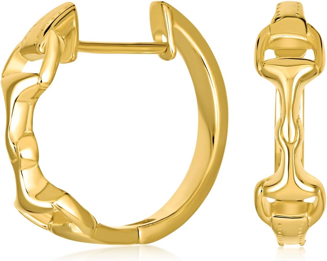 Equine Gift Horse-bit Hoop Dangle Equestrian Earrings Western Jewelry For Women Teen Rose Gold Plated .925 Sterling Silver